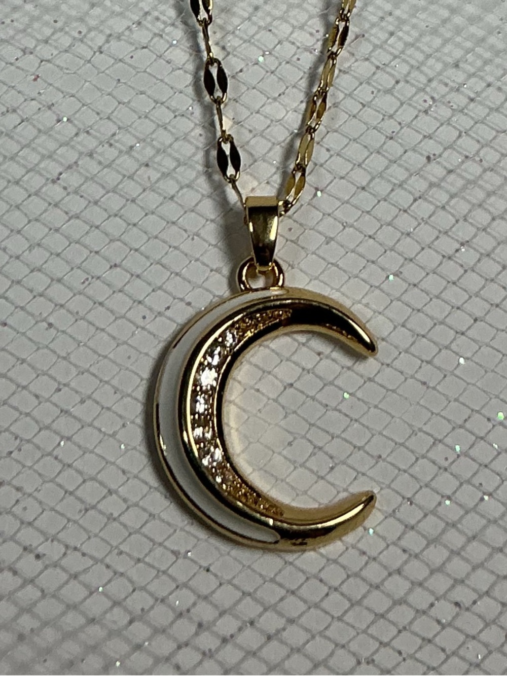 Gold Crescent Moon Necklace CZ Moon Pendant Dainty Celestial Necklace